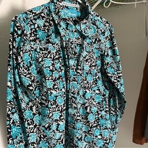 Croft & Barrow Black & Turquoise Floral Button-Down Shirt